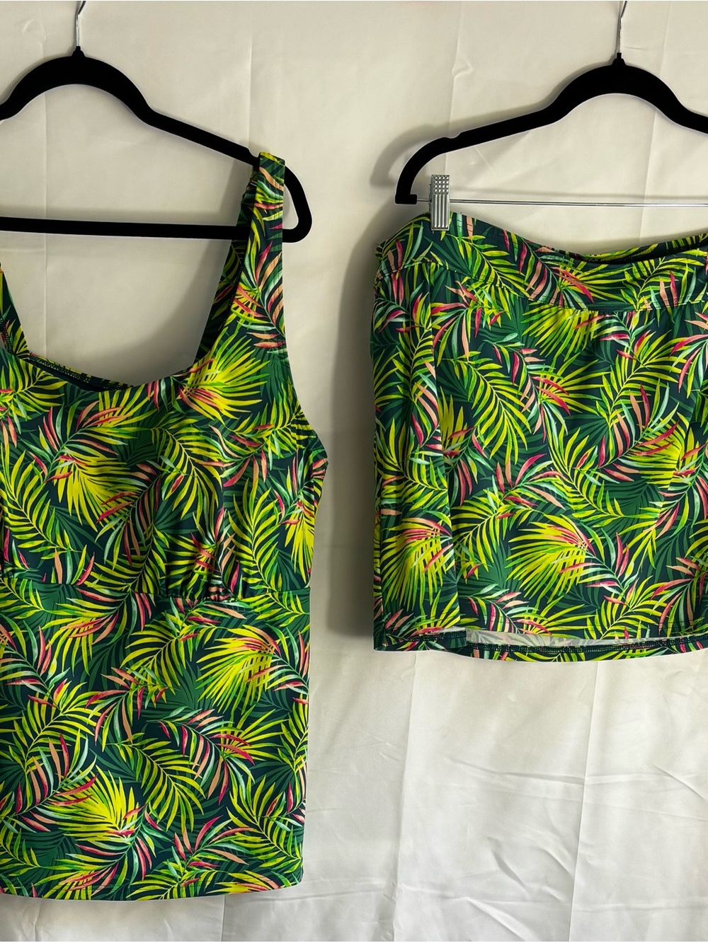 Lands' End Green Tropical Leaf Tank and Skirt swimsuit Set